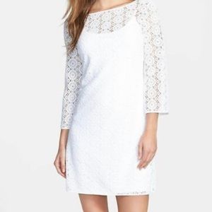Lilly Pulitzer White Boatneck 3/4 sleeve Lace Shift Dress